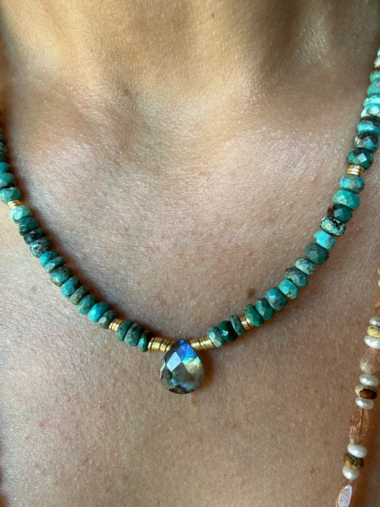 Collection RAKSA Labradorite, Turquoises et Chrysocolles.