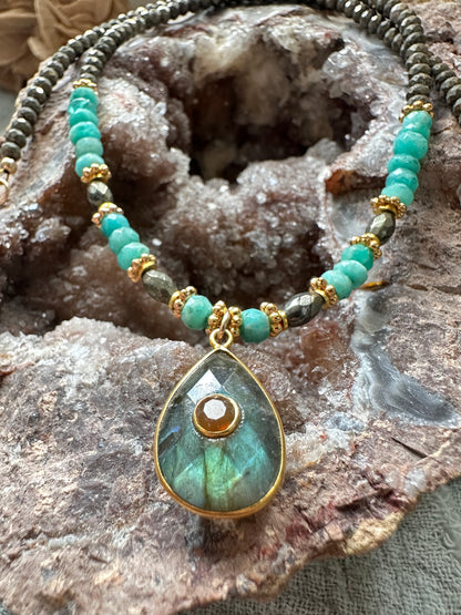 Collection RAKSA Labradorite, Turquoises et Chrysocolles.