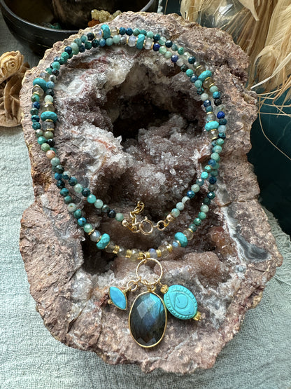 Collection RAKSA Labradorite, Turquoises et Chrysocolles.